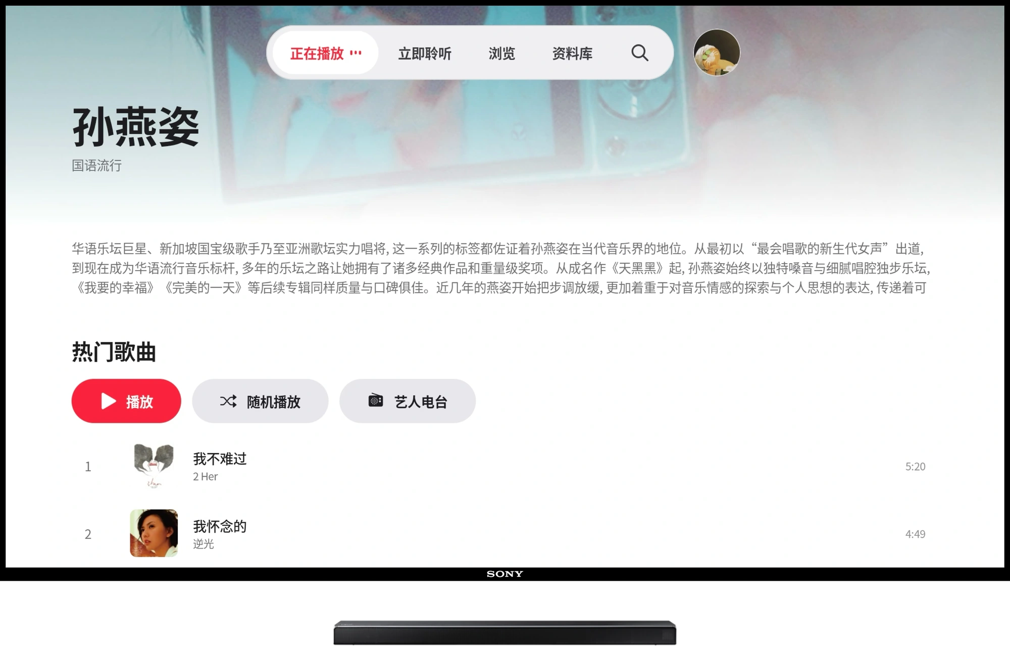 电视上的 Apple Music TV 艺人详情页